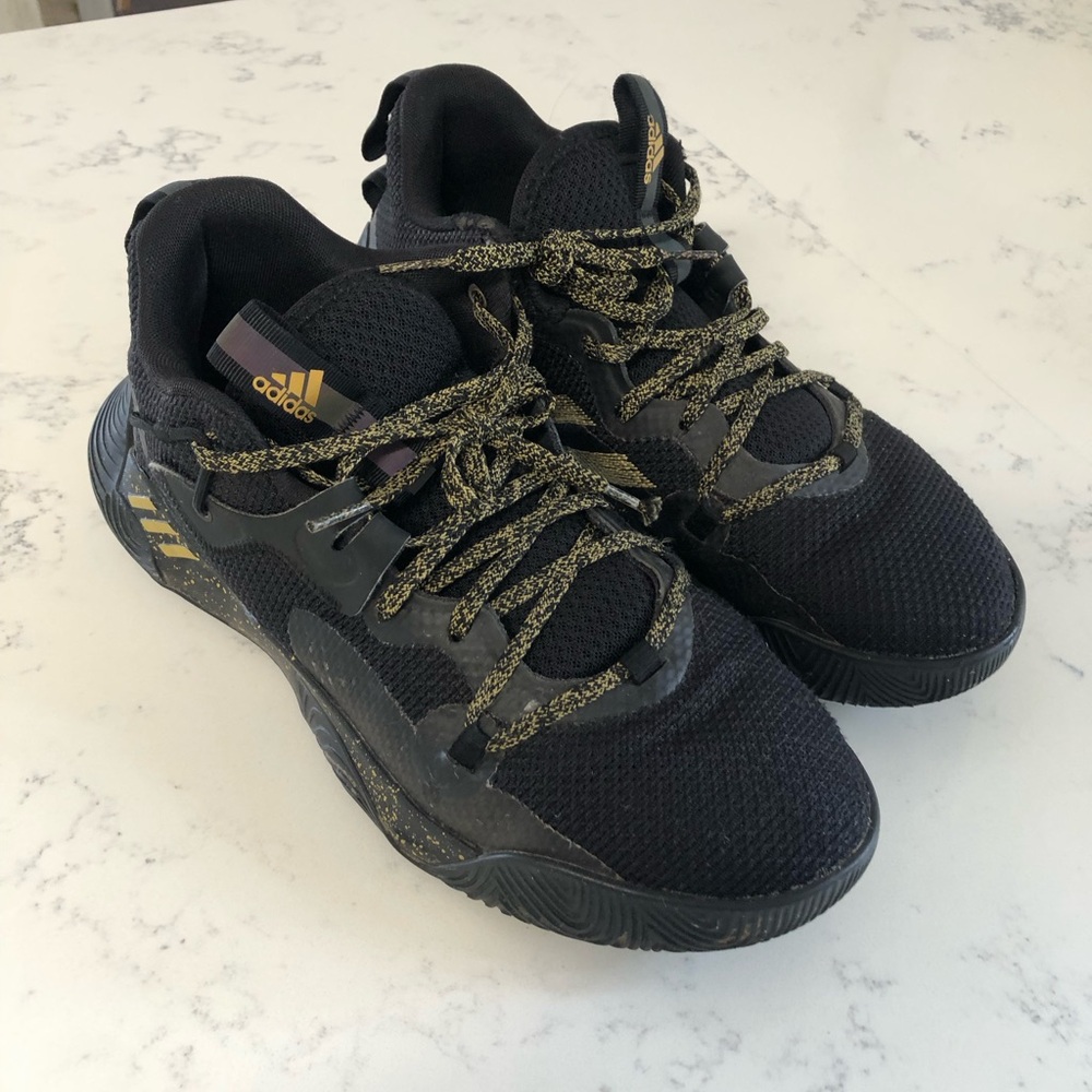 adidas Men’s Black Sneakers with Gold Accents Size 10 M